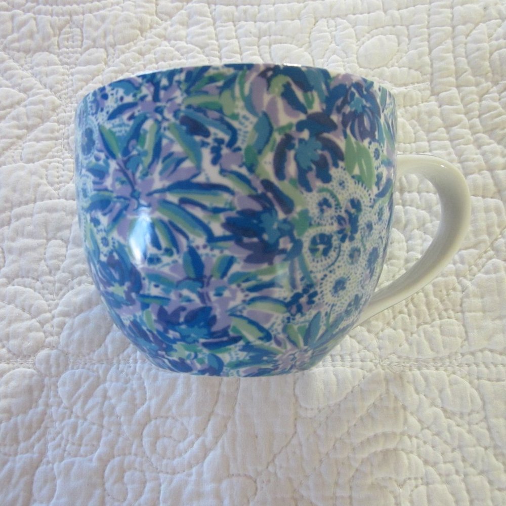 Lilly Pulitzer Blue White Ceramic Mug 12 Ounces